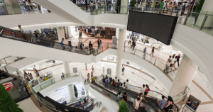 A shopping mall needs cleaning services the most as foot traffic increases.