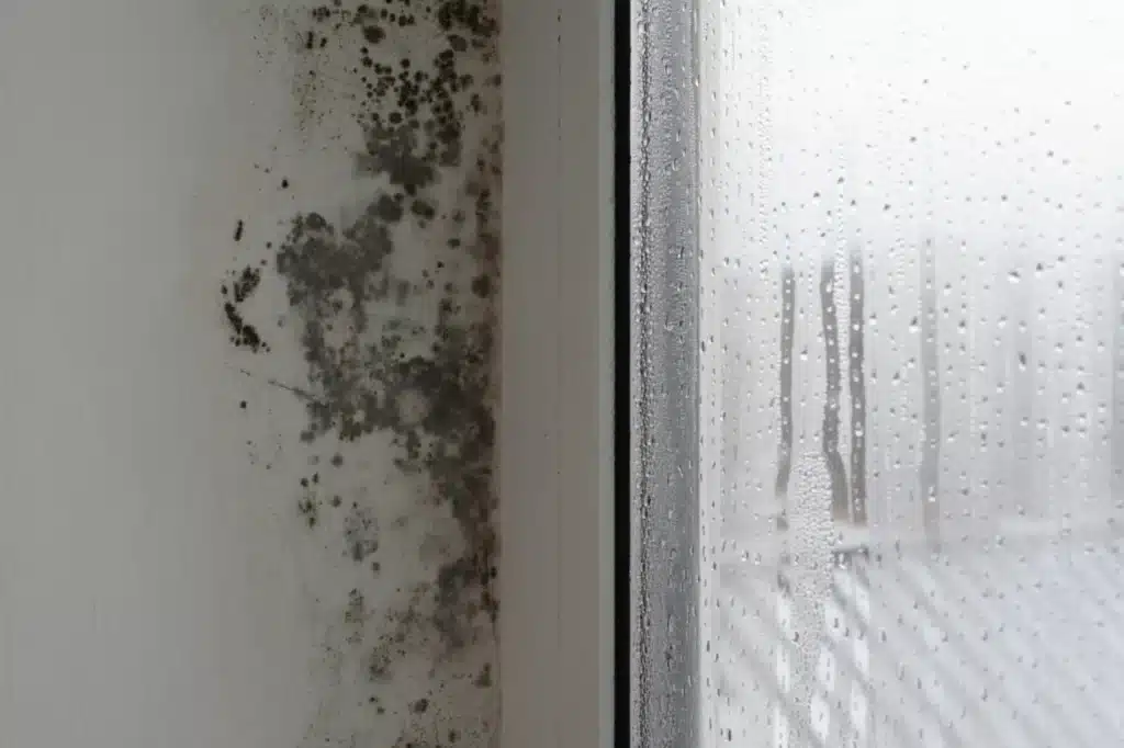 mold in a wall beside the window 