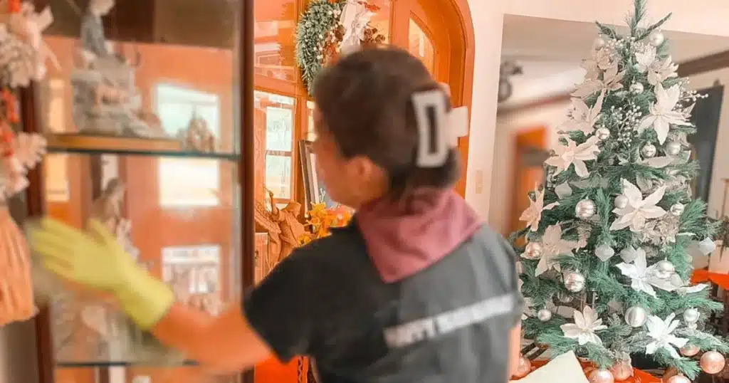 a housekeeping cleaning the house