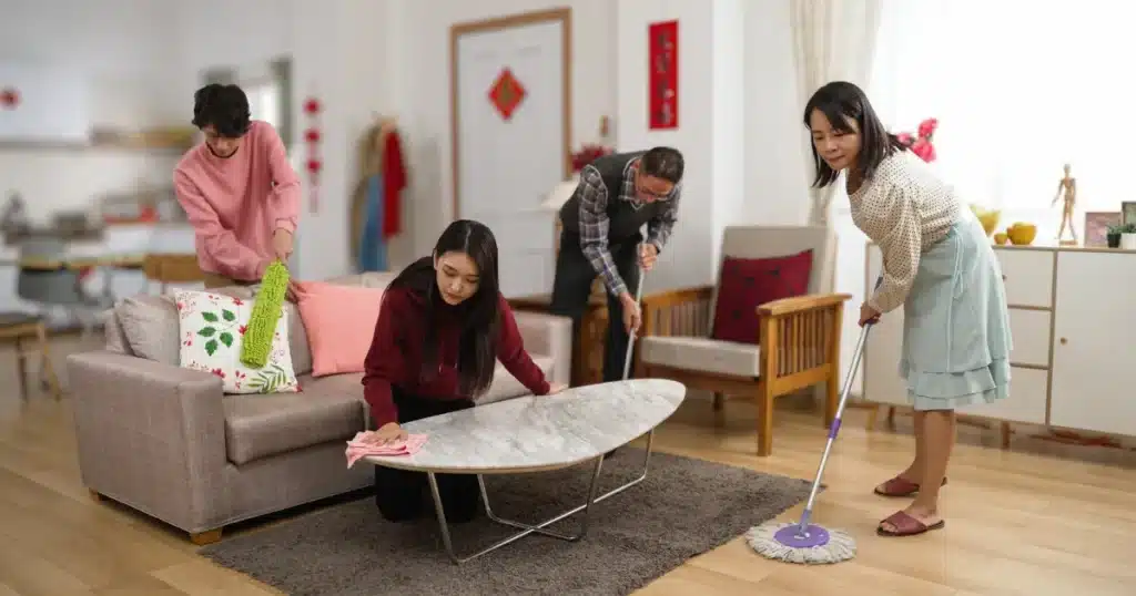 people cleaning their house